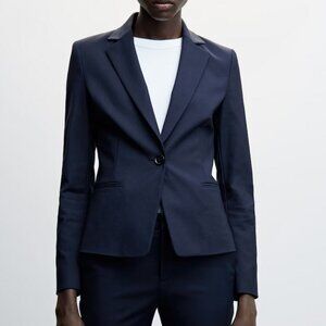 Mango Dark Navy Structured suit blazer